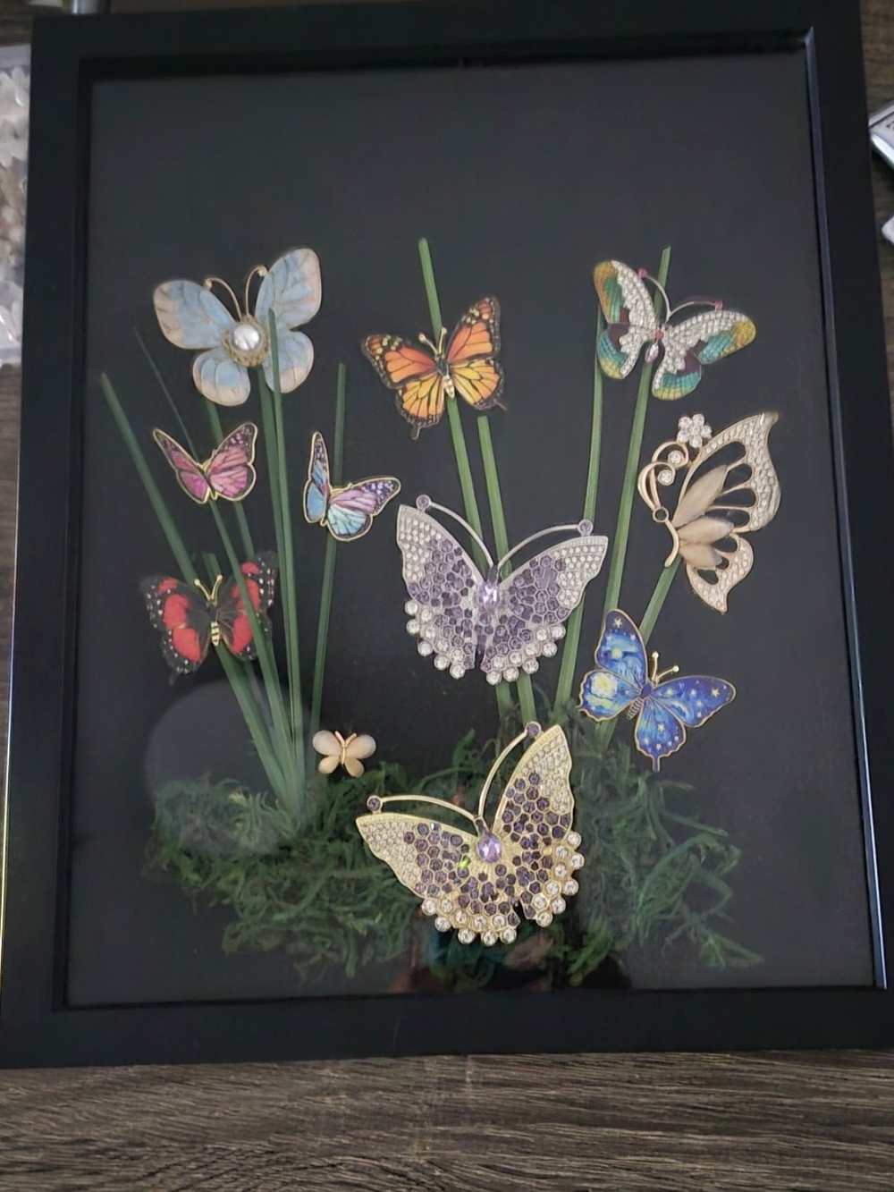 Jeweled Multicolor Butterfly Shadow Frame - Black